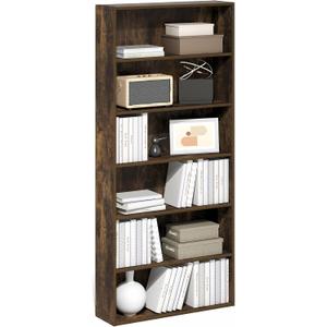 Furinno Basic Book Shelf, 6-Tier Bookcase with Open Shelf, Bookshelf, Cube Storage Organizer, 7 x 24 x 53, for Living Room, Bedroom, Home Office, Amber Pine