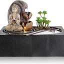 Dyna-Living Water Fountains Indoor Small Tabletop Water Fountain Waterfall Fountain with Zen Garden LED Warm Light Buddha Fountains Indoor for Home Zen Room Decor