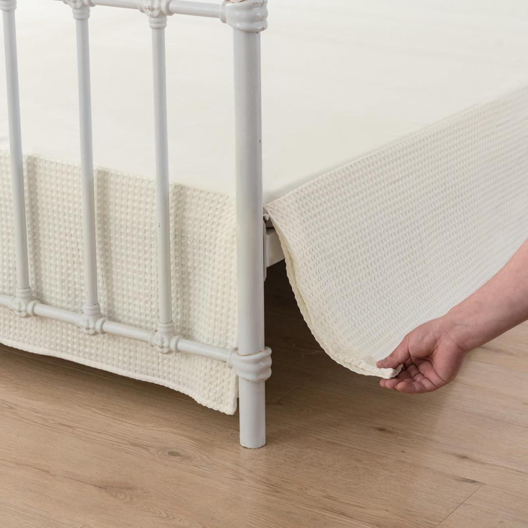 Queen Bed Skirt, Pleated Waffle Weave Bed Skirt with Split Corners, Tailored Dust Ruffle 18 Inch Drop Easy Fit, Machine Washable, Ivory, 18" Queen