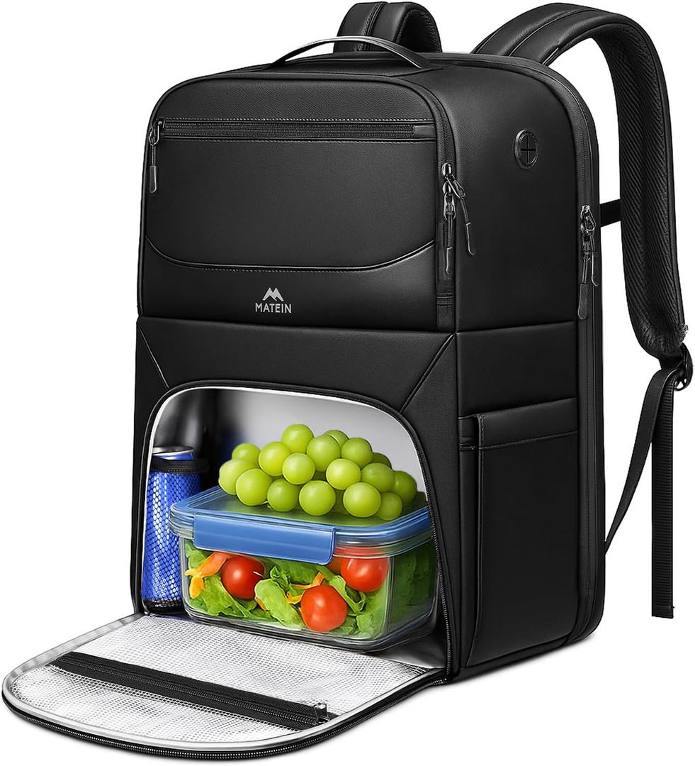 MATEIN Lunch Backpack for Men, Waterproof Meal Prep Work Backpack with Lunch Compartment, Large TSA 17 Inch Laptop Back Pack Lunchbox with Chest Strap, Insulated Cooler Work Bag for Office Commute