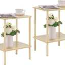 Apicizon 2 Tier End Table Set of 2, Small Side Table with Solid Wood Legs, Boho Bedside Table with Storage Shelf, Nightstand for Small Spaces, Bedroom, Living Room, Entryway, Light Natural