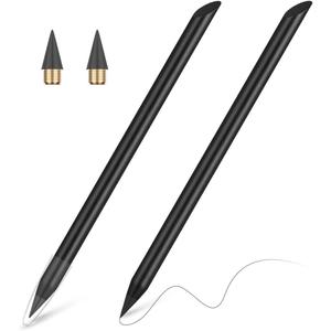 AUAUY Stylish Metal Pencil, 2PCS Premium Infinity pencil, Reusable Everlasting Pencil with 2 Replaceable Nibs for Writing Drawing Sketching, Unique Xmas Birthday Gift for Kids Student Adult Artists