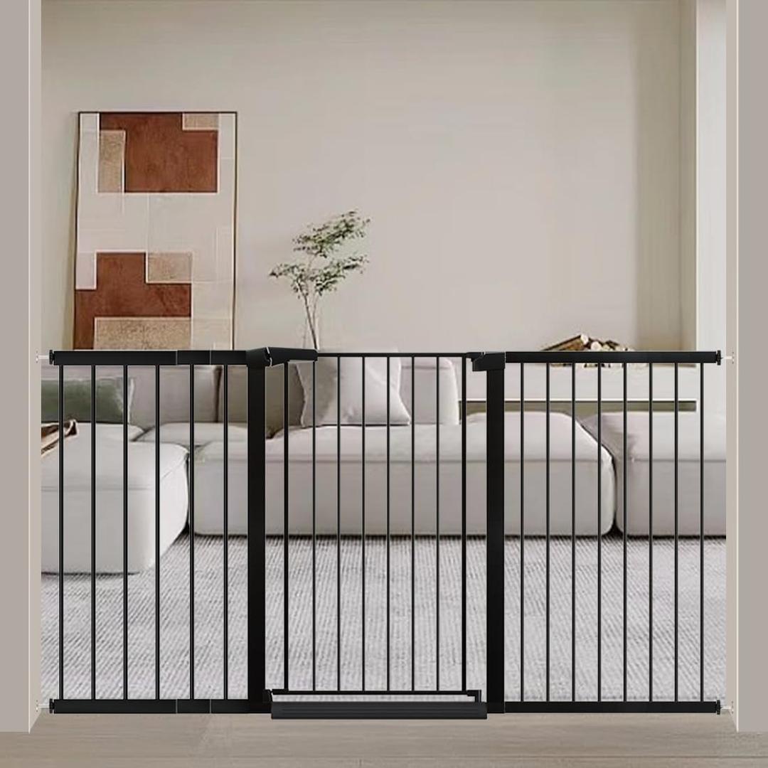 Fairy Baby 38" Extra Tall Dog Gate for Stairs and Doorways, 65.4"-70.8" Extra Wide Pet Gate Indoor, Large Safety Child Gate No Drill, Metal Auto Close Baby Puppy Gate for House Walk Through, Black