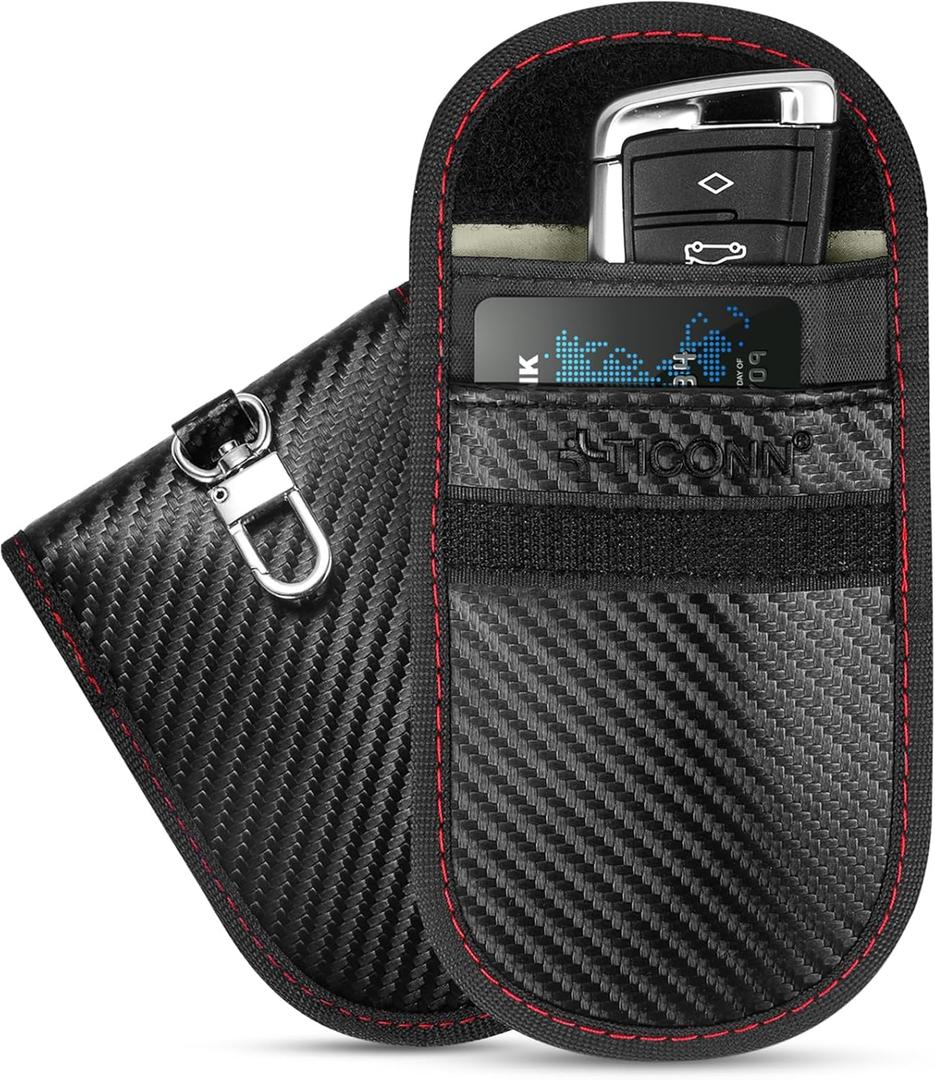 TICONN 2PK Faraday Bag for Key Fob, 3.5''X5.0'' Faraday Cage Protector, Car RFID Signal Blocking, Anti-Theft Pouch Anti-Hacking Case Blocker (Carbon Fiber) (Medium, Black)