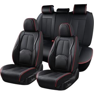 Coverado Car Seat Covers Full Set, Premium Nappa Leather Seat Covers for Car, Waterproof Car Seat Protector with Lumbar Support, Car Seat Cover Universal Fit for Most Cars SUV Truck(Black&Red)