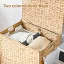 Laundry Hamper with Wheels, 40.92 Gallon(155L) Water Hyacinth Laundry Basket with Lid, 2-Section Wicker Clothes Hamper with 2 Removable Liners, Laundry Sorter with Side Pocket, Natural, 23.62"L x 15.75"W x 25.6"H
