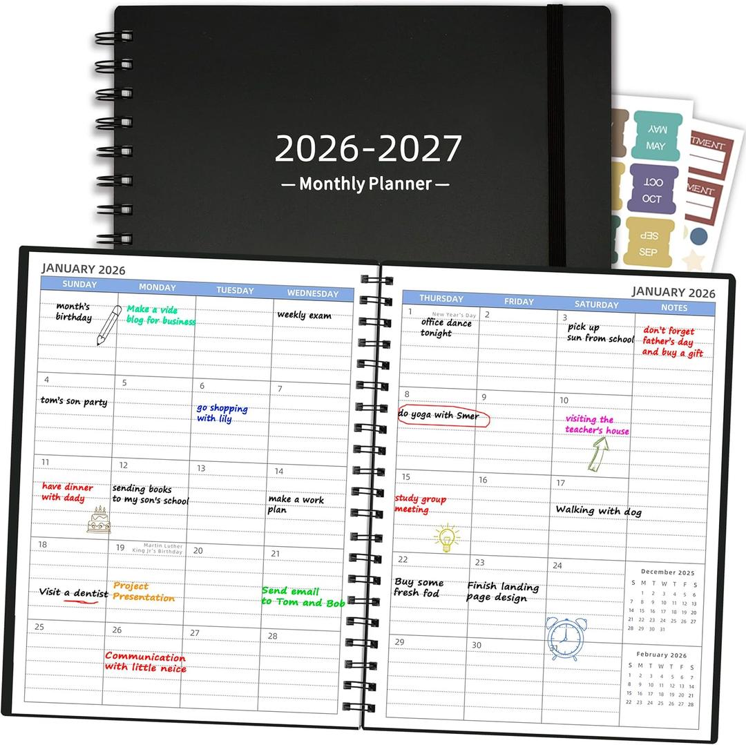 2026-2027 Monthly Planner (7.4'' x 9.6''), 18 Months Calendar Planner from Jan 2026-Jun 2027, Agenda 2026 with Pocket, 120GSM Paper, Black