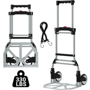 Foldable Hand Truck Dolly, 330 lbs Heavy Duty Capacity, Lightweight Aluminum Alloy Cart with Telescoping Handle, Adjustable Height, Easy Storage, for Moving, Shopping, Delivery, and Warehouse Use