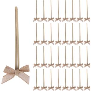 30pcs 8 Inch Stretch Elastic Loops with Pre-Tied Ribbon Bows for Gift Wrapping,Baby Showers, Weddings, Christmas Boxes (8 Inch, Linen)