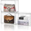 Purse Organizer for Closet,Clear Acrylic Display Case for Handbag Organizer, Purse Storage Box with Magnetic Door, Plastic Storage Bins for Book, Collectibles, Cosmetic (3 Pack)
