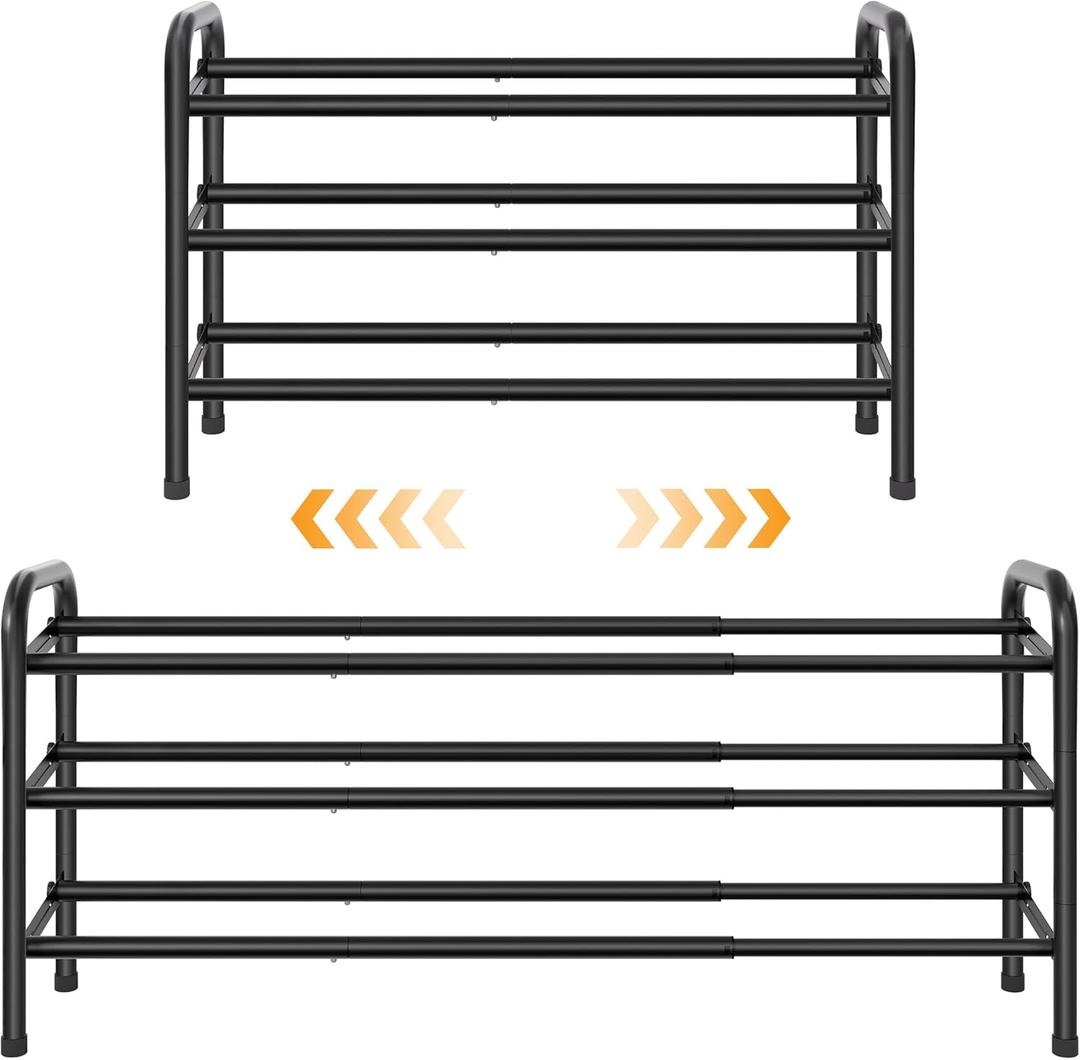 3 Tier Shoe Organizer, Shoe Rack for Closet, 28 Metal Shelf Can Expandable to 42, for Bedroom, Entryway, Closet, Garage, Adjustable to 18 Pairs Shoes, Black