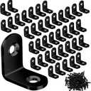 40PCS L Bracket Corner Brace Sets, Stainless Steel Corner Brackets, 90 Degree Right Angle Bracket, Metal L Brackets for Shelves Wood Furniture Cabinet Chair Drawer with 80PCS Screws, Black (20mmx20mm)