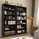 TVU 6-Tier Wooden Bookshelf, 77.2" Tall Farmhouse Style Open Bookcase, 31.5" W Standing Book Shelf with Storage, Suitable for Study, Living Room, Office, Blcak