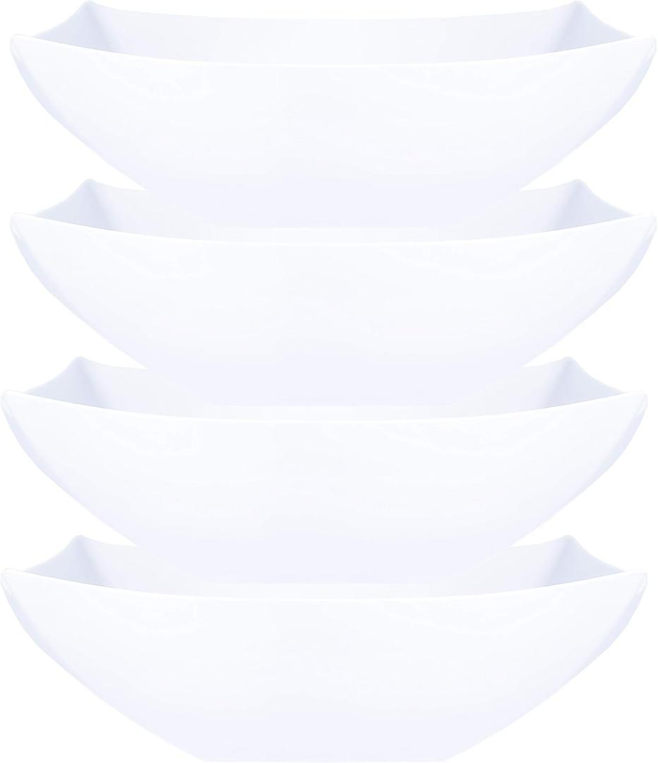 PLASTICPRO Disposable 128 ounce Square Serving Bowls, Party Snack or Salad Bowl, Extra Large Plastic Elegant White Pack of 4
