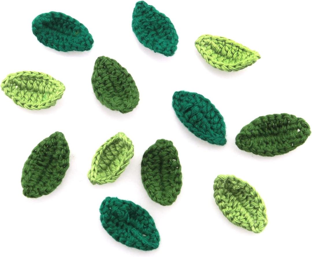 ZCZQC Crochet Green Leaf 12PCS Mixed Green Handmade Crocheted Flowers Leaves Small Applique for Decorative Embellishment Cardmaking Scrapbook Craft