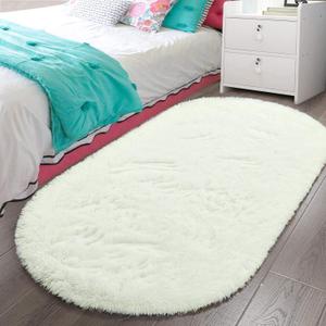 LOCHAS Bedroom Rug 2.6' x 5.3', Cream Fluffy Shaggy Area Rug for Bedroom Bedside, Soft Oval Throw Rugs Carpet for Kids Girls Nursery Living Room Home Decor