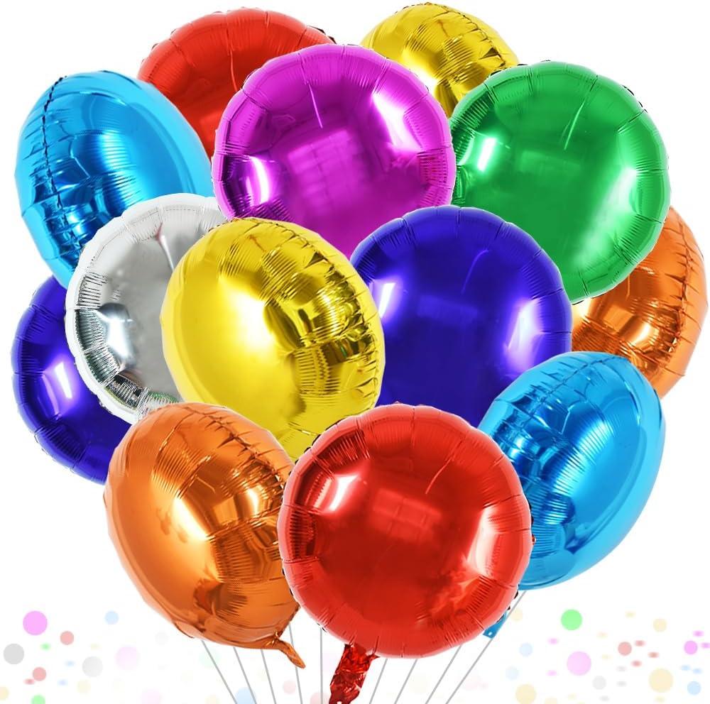 TONIFUL 30Pcs 18 Inch Large Colorful Round Shape Foil Balloons Big Colorful Circle Helium Mylar Ballons for Birthday Wedding Baby Shower Anniversary Engagement Party Decor Supplies