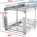 2 Tier Pull Out Cabinet Organizer, 26" W x 21" D Heavy-Duty Metal Sliding Drawer Shelf for Kitchen Cabinets, Chrome, Doesn't Include Door Fittings
