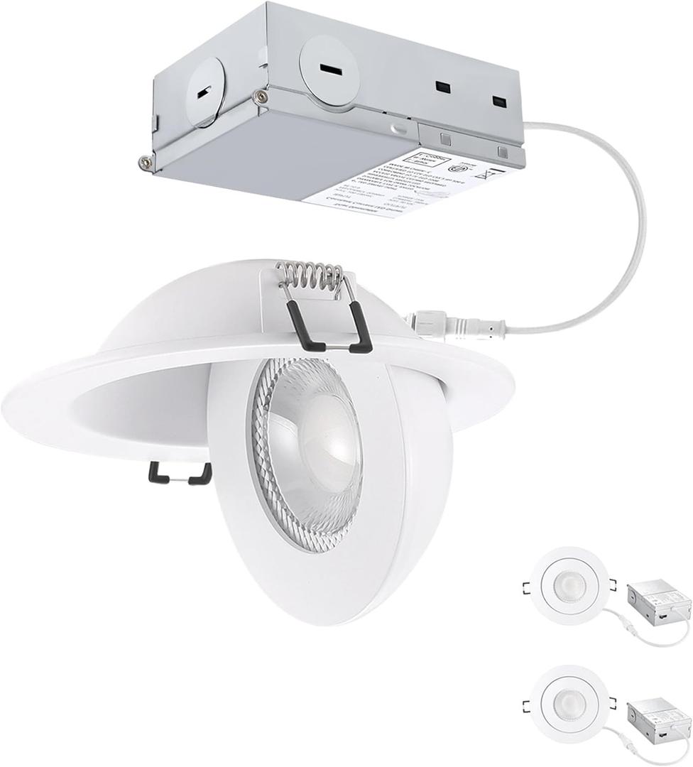 Recessed Lighting 4 inch Gimbal 9W 5CCT Swivel Ceiling Eyeball Spotlight 4inch Dimmable Recessed Lights, Soffit Indoor Directional Lighting, 90 Tilt and 360 Rotation White 2 Pack