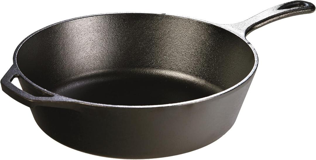 Lodge 5 Quart Pre-Seasoned Cast Iron Deep Skillet - Signature Teardrop Handle & Assist Handle - Use in the Oven, on the Stove or Grill, or Over a Campfire - Black