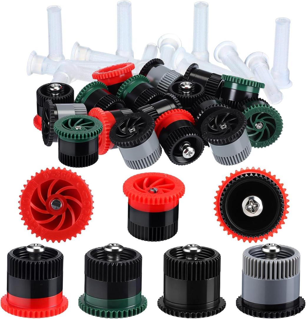 Honoson 16 Pcs Variable Arc Nozzle Radius High Efficiency Replacement Pop up Sprinkler Heads Compatible with Rainbird, Hunter, Orbit Pop-up Sprinklers (10/12/15/17 Van,Red,Green,Black)