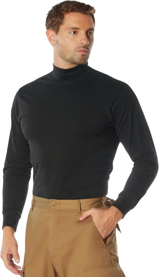 Rothco Mock Turtleneck Long Sleeve Mock Turtleneck Basic Solid Pullover Undershirt (Large, Black)