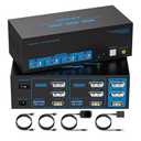 8K@60Hz HDMI Displayport KVM Switch 3 Monitors 2 Computers 4K@120Hz Triple Monitor KVM Switches for 2 PC Share 4 USB 3.0 Ports Support Extended & Copy Mode Desktop Controller 12V Adapter Included