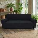 Stretch Sofa Slipcover for 3 Cushion Couch, Washable Pet Friendly Furniture Protector with Non Slip Elastic Bottom for Dogs,Kids,Jacquard Fabric Small Checks (Large,Black)