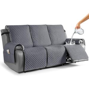 TAOCOCO Anti-Slip Recliner Sofa Cover Couch Covers for Leather Recliner Sofa, Pet Cover for Recliner Couch, Washable Reclining Sofa Covers Furniture Protector with Elastic Straps(3 Seater, Dark Grey)