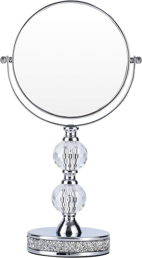 Hanjue Makeup Mirror, 360 Degree Swivel Vanity Mirror, Crystal Cosmetic Mirror, 1X/5X Magnifying Double Sided Mirror,Adjustable Makeup Mirror M020