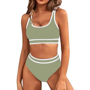 BMJL Women's High Waisted Bikini Sets Sporty Two Piece Swimsuits Color Block Cheeky High Cut Bathing Suits Only panties XL