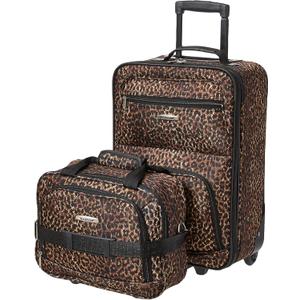 Rockland Fashion Softside Upright Luggage Set, Leopard, 2-Piece (14/19) (2-Piece Set (14/19))
