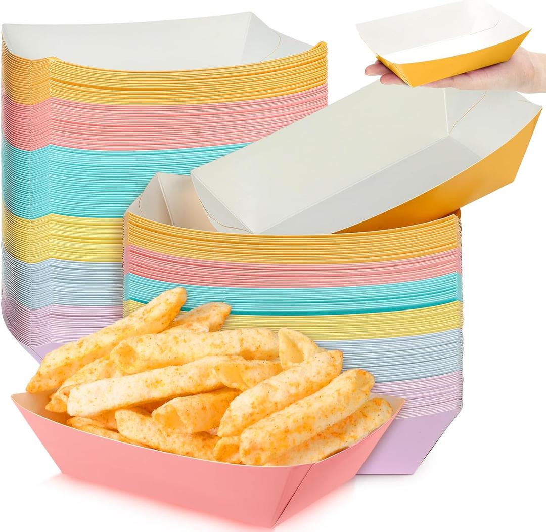 Lallisa 120 Pcs 2lb Colorful Paper Hot Dog Trays Disposable Nacho Trays Pastel Serving Food Boats Grease Resistant Paperboard Ice Cream Party Supplies for Summer Snack French Fries BBQ Picnic
