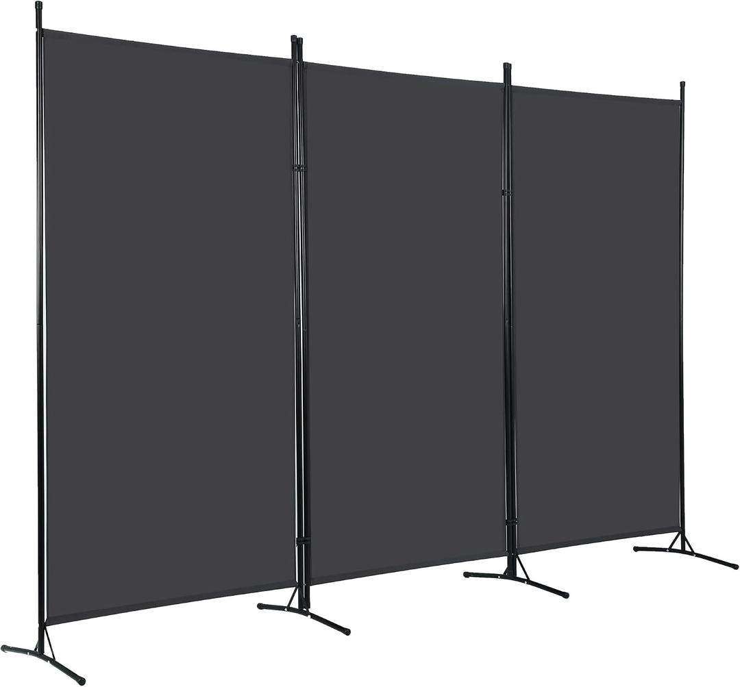 FDW 3-Panel Room Divider Privacy Screen, 6FT Portable Folding Partition with Metal Frame (102" W x 70" H) for Office/Home Use, Grey