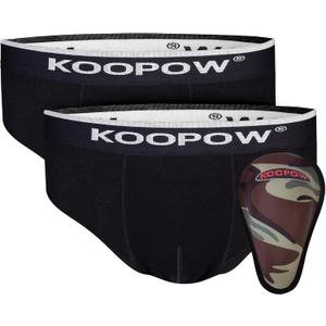 KOOPOW Youth Boys Baseball Cup Briefs With Soft Protective Athletic Underwear for Football, Lacrosse (Large, Black (2-pack))