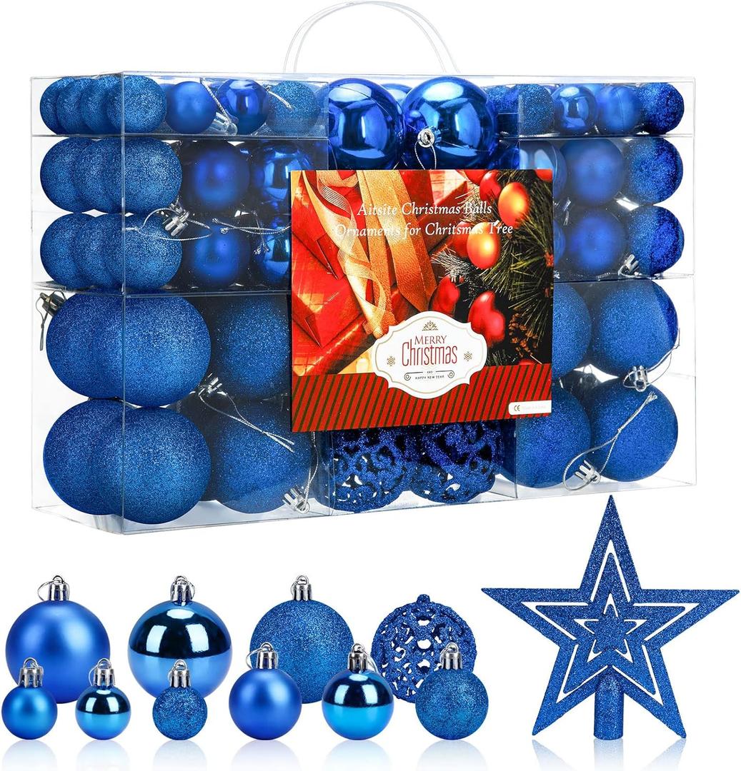 Aitsite 100 Pack Christmas Tree Ornaments Set Mini Shatterproof Holiday Ornaments Balls (Blue)
