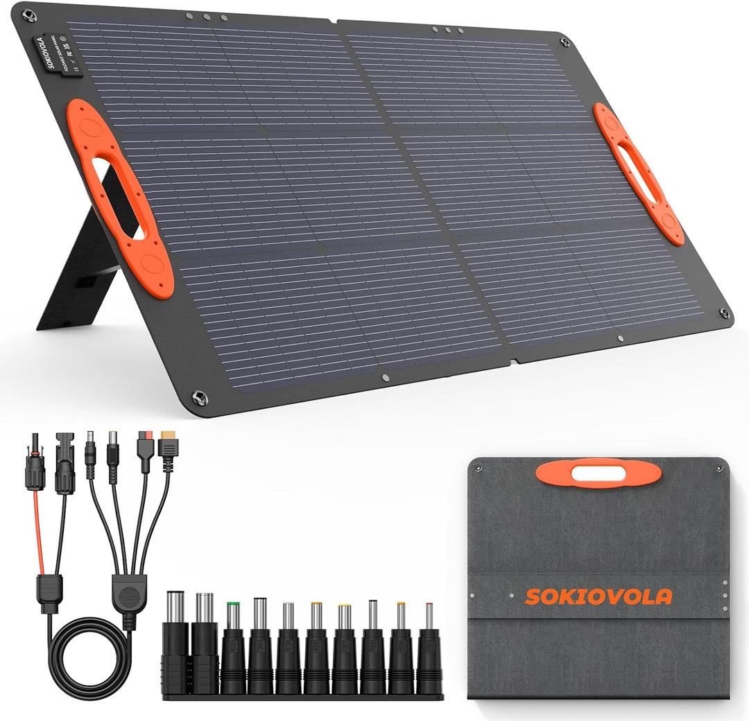 SOKIOVOLA N-Type 16BB 100W Portable Solar Panel 18V ETFE Portable Foldable Solar Charger NextGen 25% High Conversion Folding Solar Panel for Camping Outdoor RV (Medium Gray)
