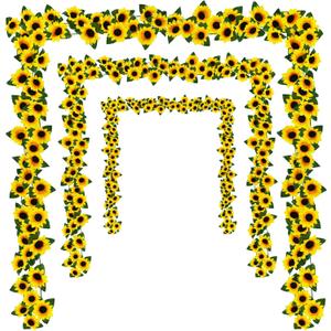 Uieke 3 Pack 7.5ft/Pcs Artificial Sunflower Garland Hanging Sunflower Vines with Green Leaves,Silk Flowers for Home Room Kitchen Garden Wedding Arch Bridal Baby Shower Party Outdoor Decor Medium