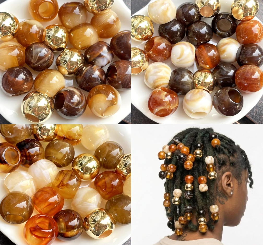 180Pcs Hair Beads for Braids Large Hole African Hair Bead for Women for Large Braids 14mm Brown Jumbo Pony Beads for Braiding Jewelry Making Macrame Crafts Assorted Colors Beading Supplies