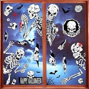 NEWMIAO Halloween Window Stickers, 8 Sheets Halloween Skeleton Window Clings Decals for Party Decorations, Scary Hallowmas Stickers Glass Window Home Decor for Indoor Outdoor Party Supplies