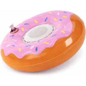 Waterproof Inflatable Floating Donut Speaker, IPX7 Waterproof Pool Speaker with 4 Hour Battery, 3W Speaker Output, USB-C Charging Cable Included, Pink and Orange Design