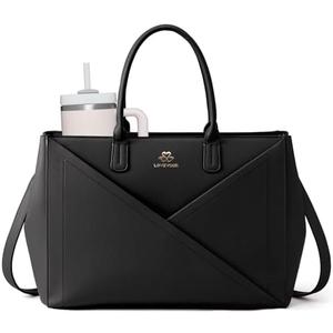 LOVEVOOK Laptop Tote Bag for Women with Large Cup Holder, 15.6 Inch PU Leather Work Bag Teacher Tote Bag, Waterproof Computer Bags Business Office Briefcase Handbag