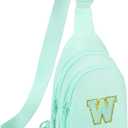 Viverte Small Initial Sling Bag Crossbody Bag Fanny Pack for Women Cute Chest Bag Cross Body Bag Personalized Birthday Gifts for Her Trendy Preppy Stuff Cool Stuff Gifts for Women (Light Green-W)