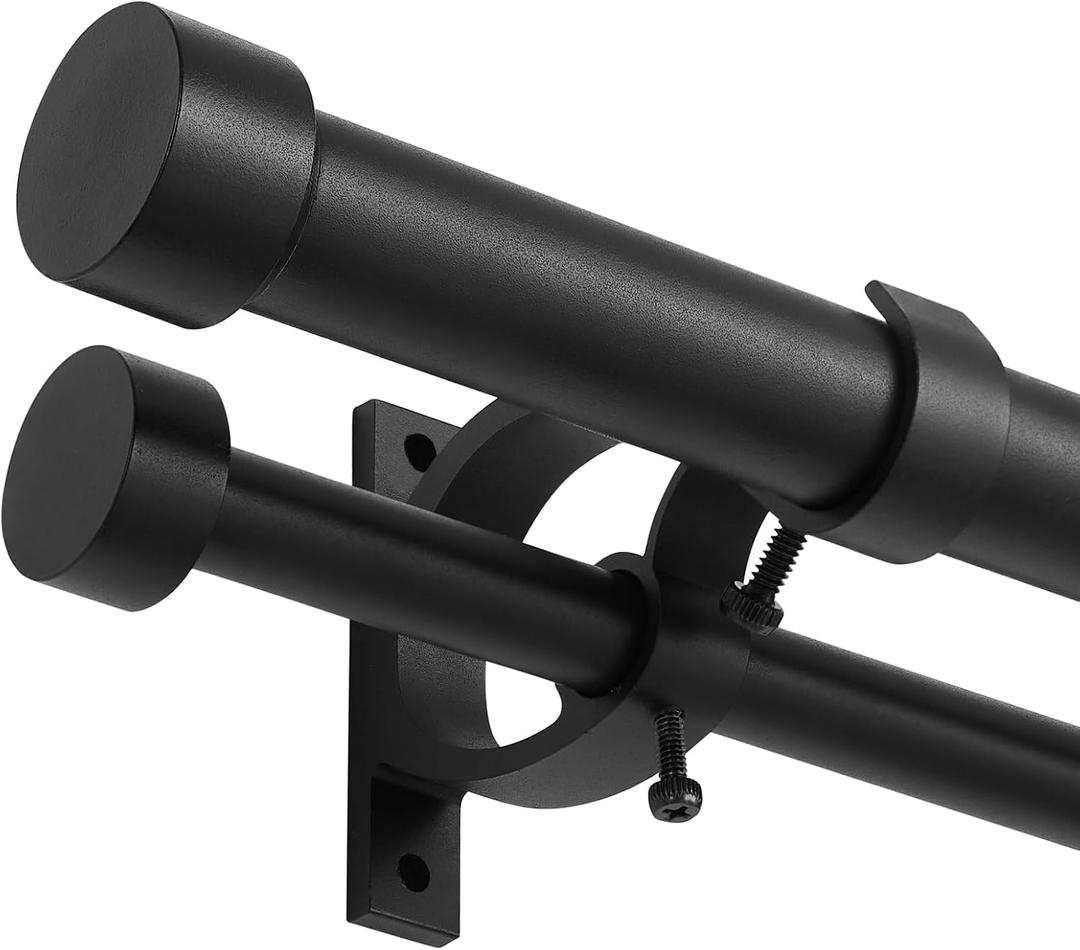 Double Blackout Curtain Rods 140 to 164 Inches (11.5-13.5 Feet),1-Inches Front and 5/9 Inches Back Adjustable End Cap Double Window Drapery Rod for Drapes and Curtains,Matte Black