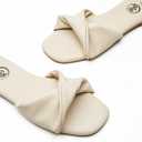 Trary Women's Leather Slides, Comfortable Memory Foam Sandals, Fashion Flat Summer Sandals, Beige, Size 7 (10)
