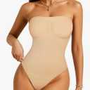 Strapless Shapewear Bodysuit for Women - Thong Bodysuit Tummy Control Tube Top Body Suits with Removable Strap (Beige, Large)