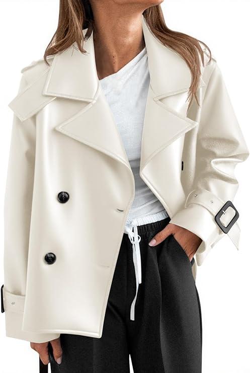 Yousify Womens Textured Faux Leather Jackets Oversized Button Down Motorcycle Clothes Casual Fall Trendy Coat Outerwear, Large