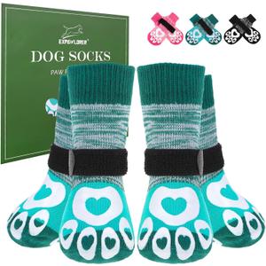 EXPAWLORER Dog Socks to Prevent Licking Paws with Grippers for Hardwood Floors Anti Slip, Glow-in-The-Dark Dog Cold Winter Shoes Booties Boots & Paw Protectors for Small Medium Large Senior Dogs M (Green)