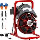 Drain Cleaner Machine 75FT x 1/2 Inch Steel Core Cable Portable 370W Electric Drain Cleaning Machine With Sewer Auger, Cutter, Air-activated Foot Switch, for Commercial, Home