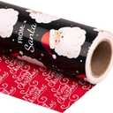 WRAPAHOLIC Reversible Vintage Christmas Wrapping Paper - Mini Roll - 17 Inch x 33 Feet - Black Jolly Santa Wrapping Paper and Red Merry Christmas Design with Metallic Foil Shine for Holiday, Party